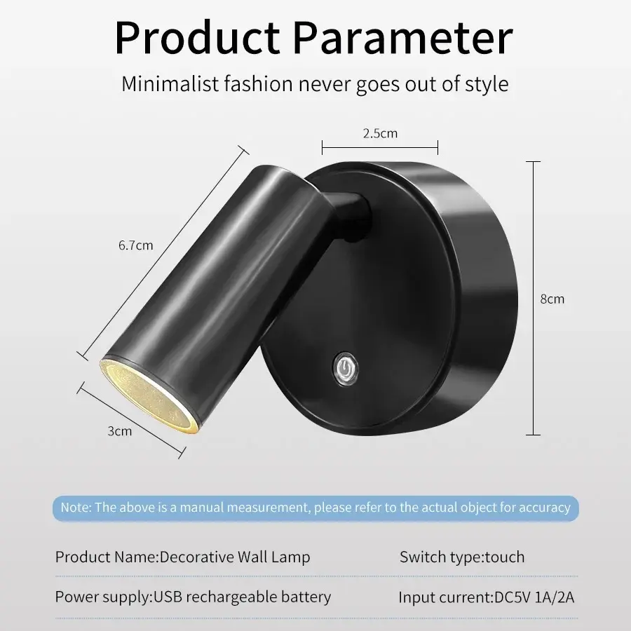 Thumbnail: Magnetic USB Rechargeable LED Spotlight: Cordless Dimmable 3-Color Touch Wall L