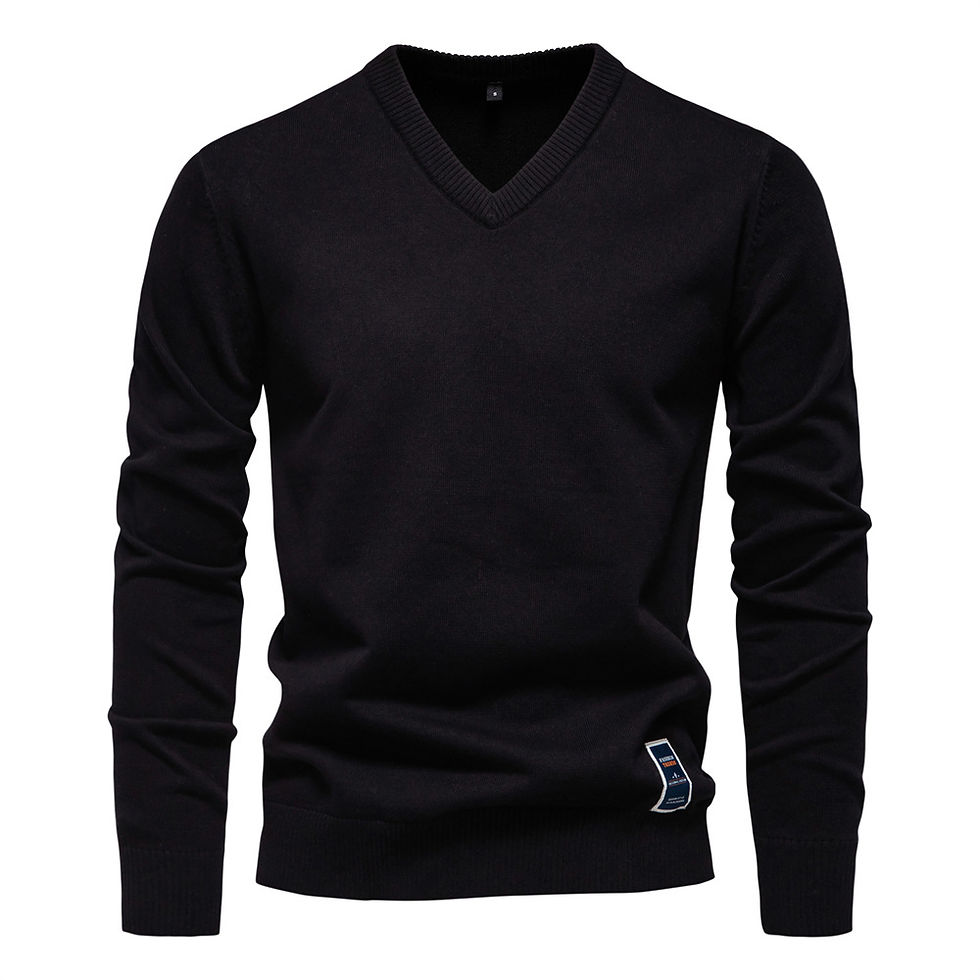 Thumbnail: Men's V-Neck Cotton Blend Long Sleeve Knit Pullover Sweater Outfit