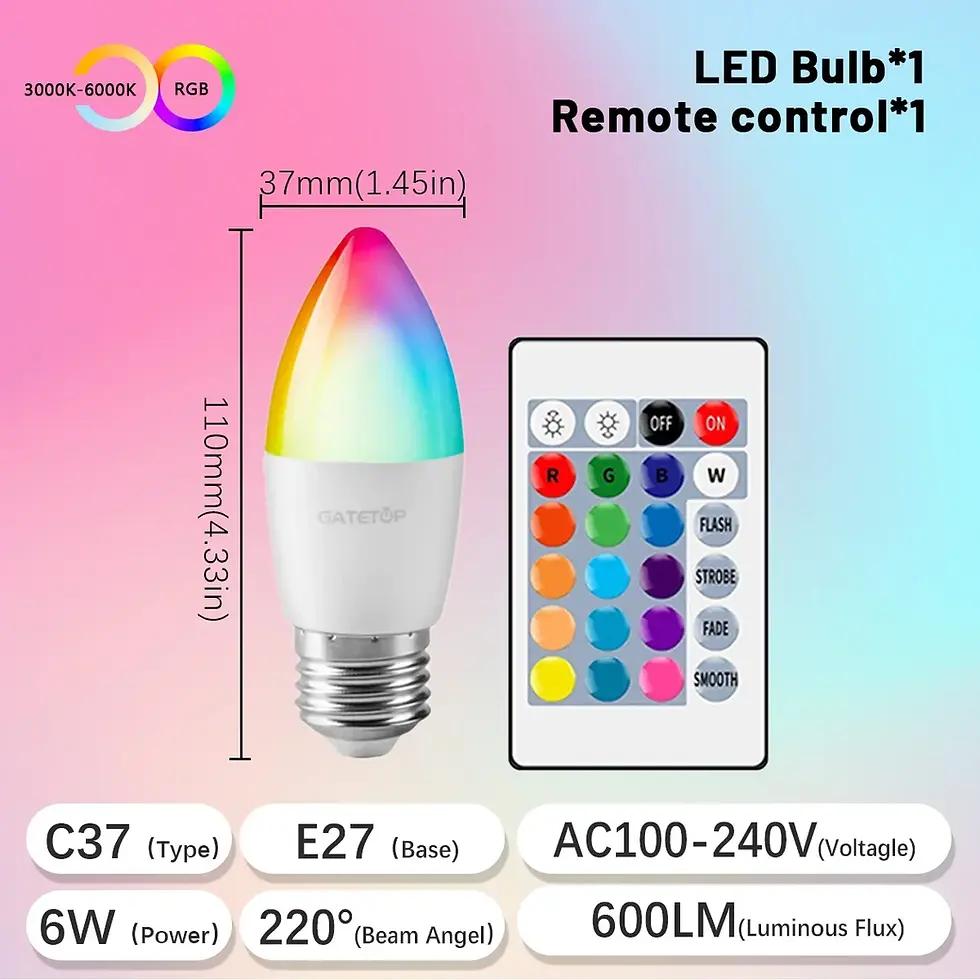 Thumbnail: Smart Remote Control E27 RGB LED Candle Bulb Dimmable Color Changing Lamps