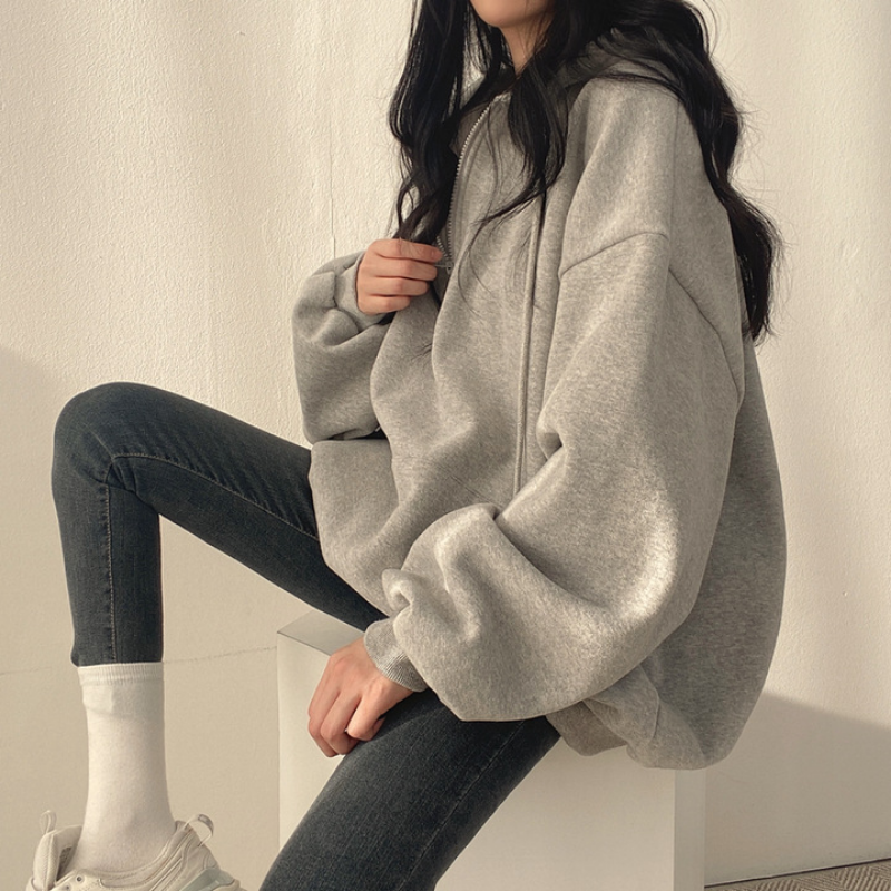 Thumbnail: Women's Cozy Oversized Half-Zip Hooded Sweatshirt with Pockets - Y2K Style