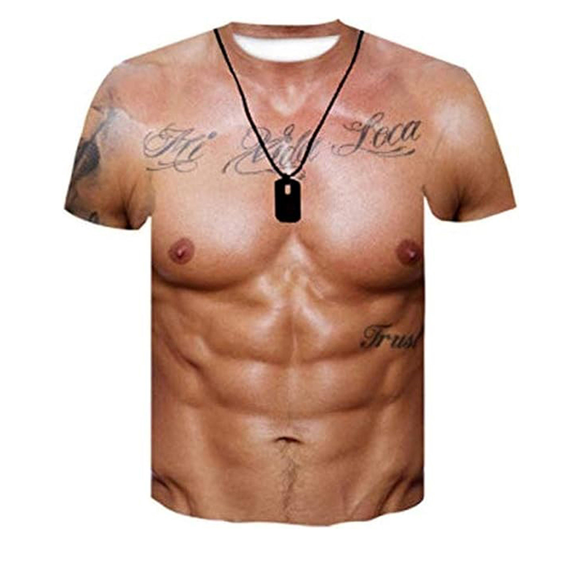 Summer Fun Muscle Pattern 3D Printed Breathable Loose O-Neck Men's Tee