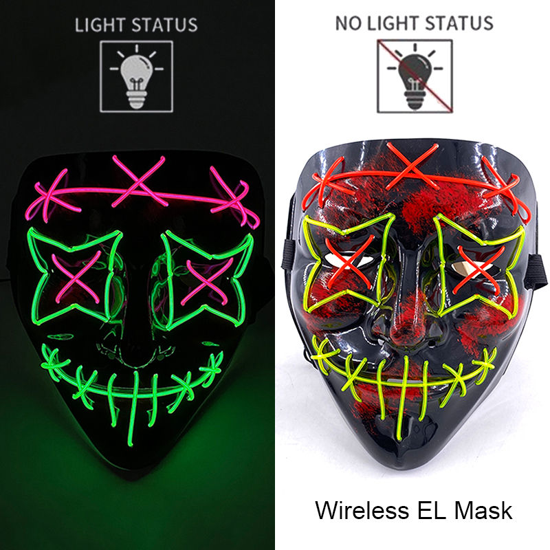 Thumbnail: Wireless Neon LED Purge Mask: Glowing Halloween Cosplay Party Face Mask