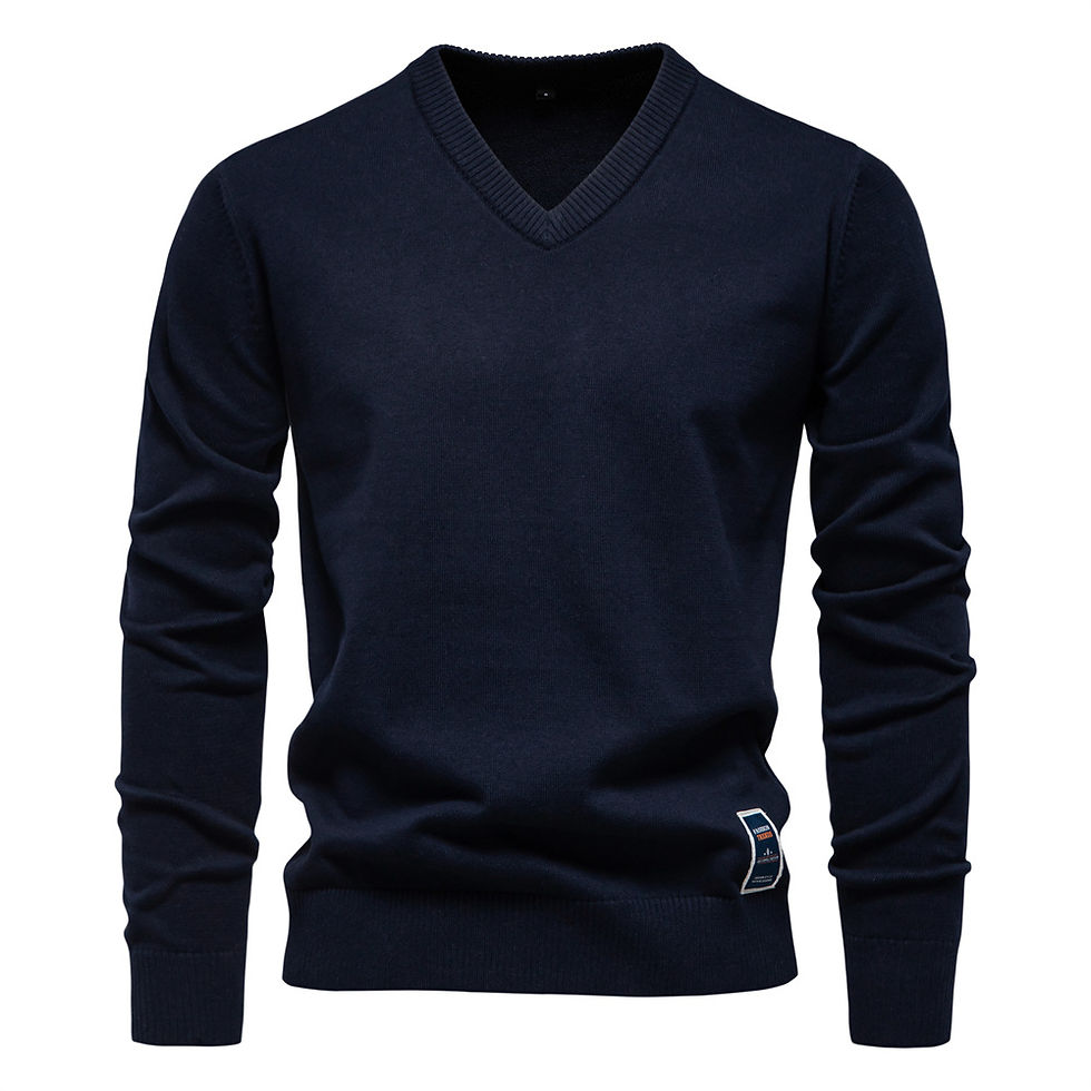 Thumbnail: Men's V-Neck Cotton Blend Long Sleeve Knit Pullover Sweater Outfit