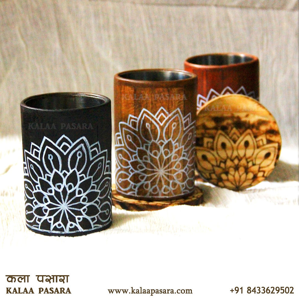 Thumbnail: Wooden drinking glasses set of three along with coasters