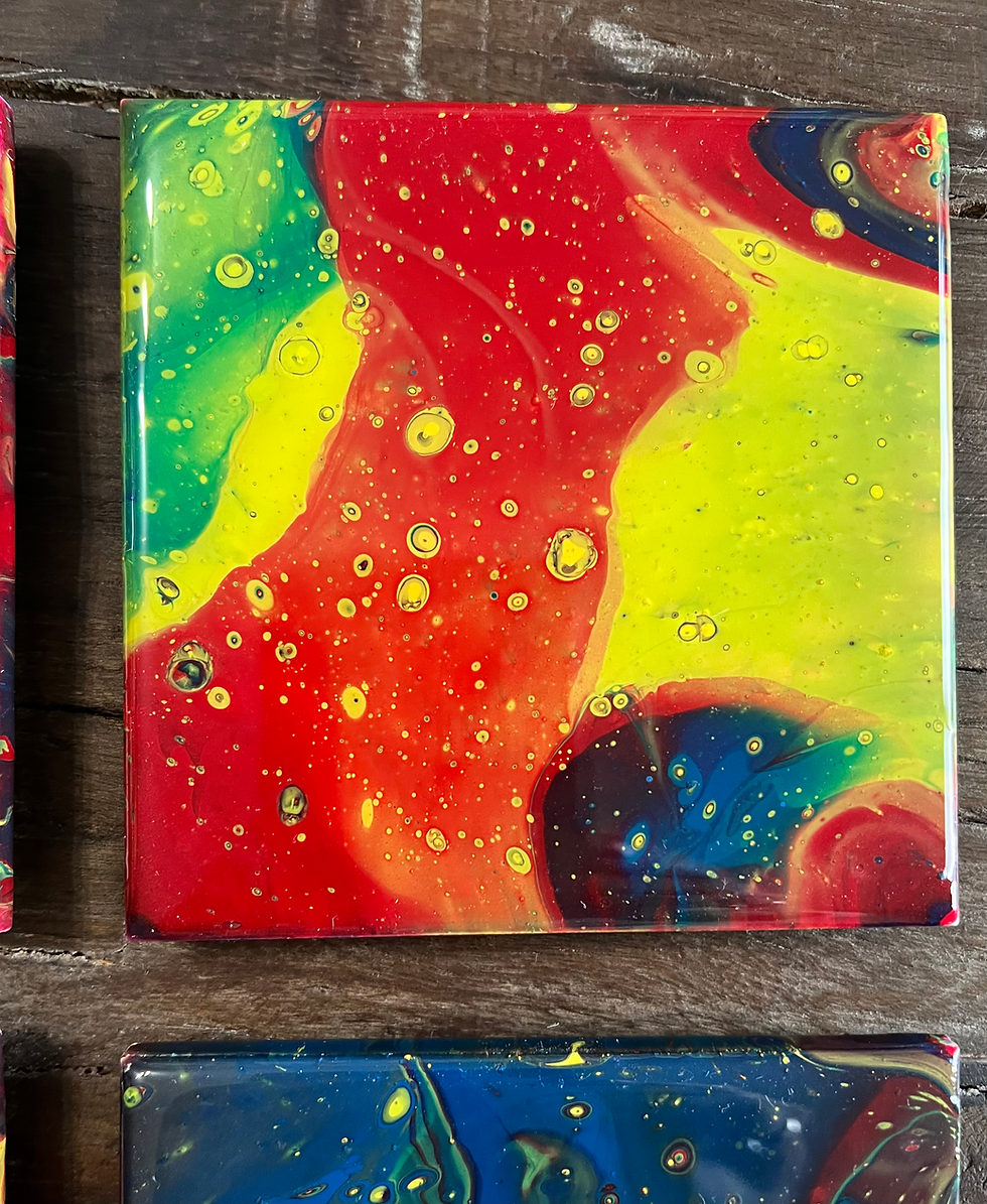Thumbnail: Modern abstract coaster set resin on tile.