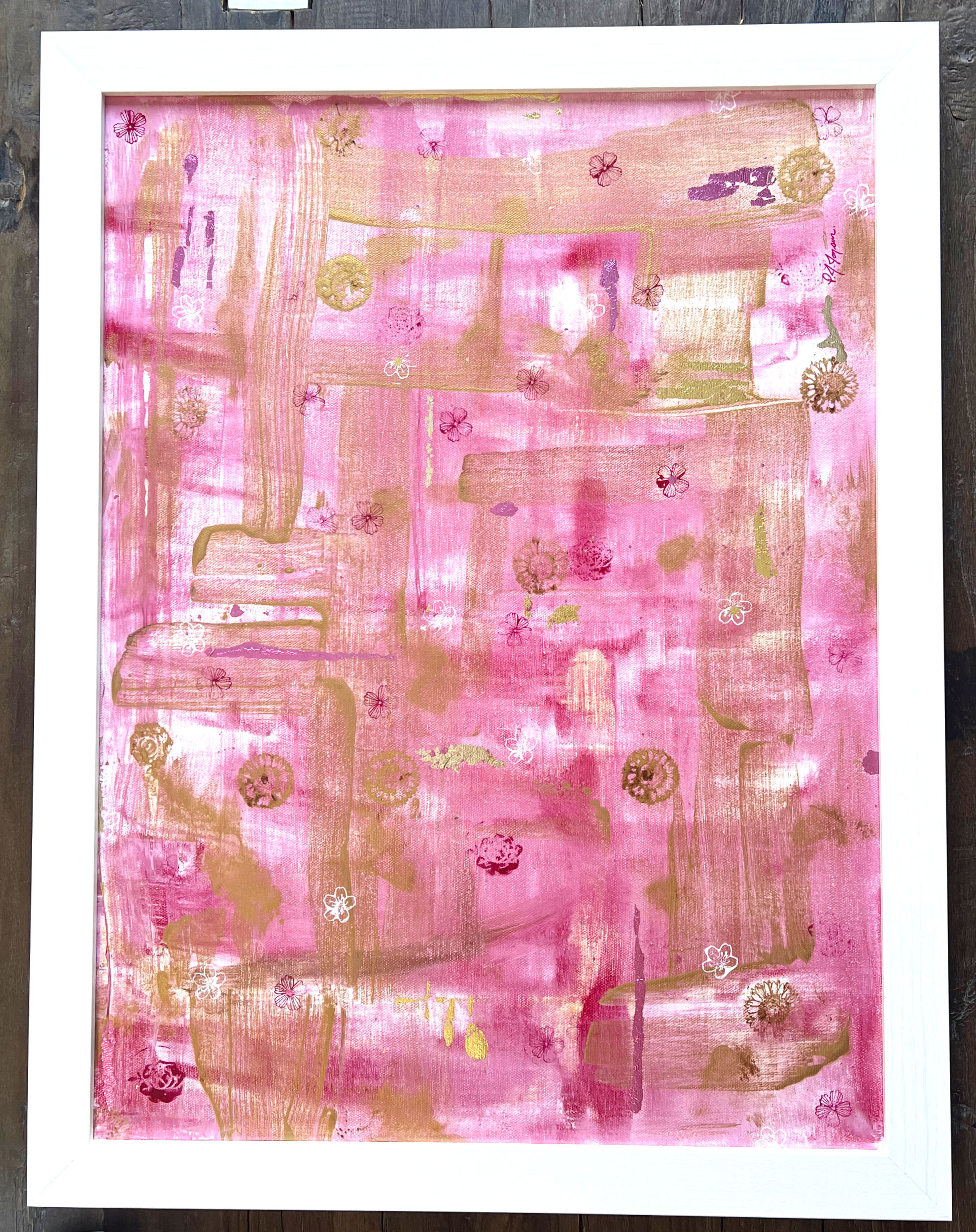 Pretty in pink framed acrylic painting full view