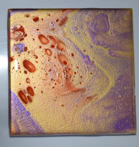 Thumbnail: Ceramic Coasters - Orange, Metallic Gold and purple Front view