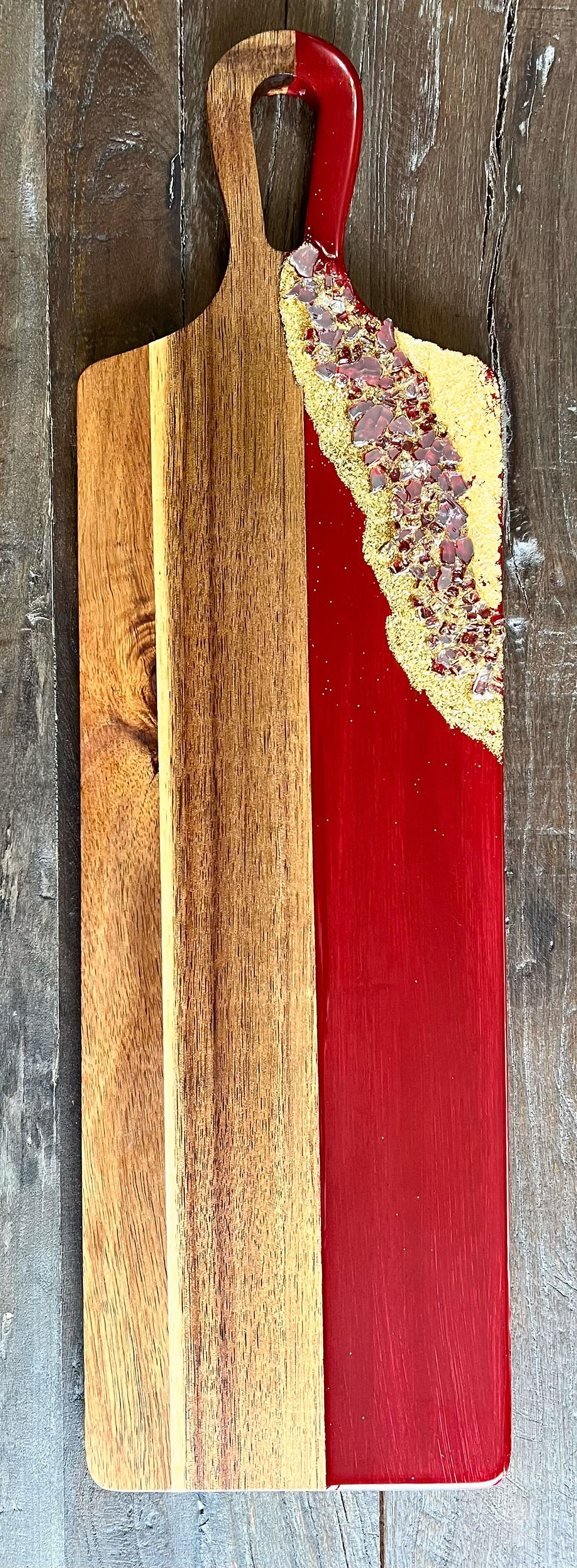 Thumbnail: Deep Red Charcuterie Board with  Gilding and Glass