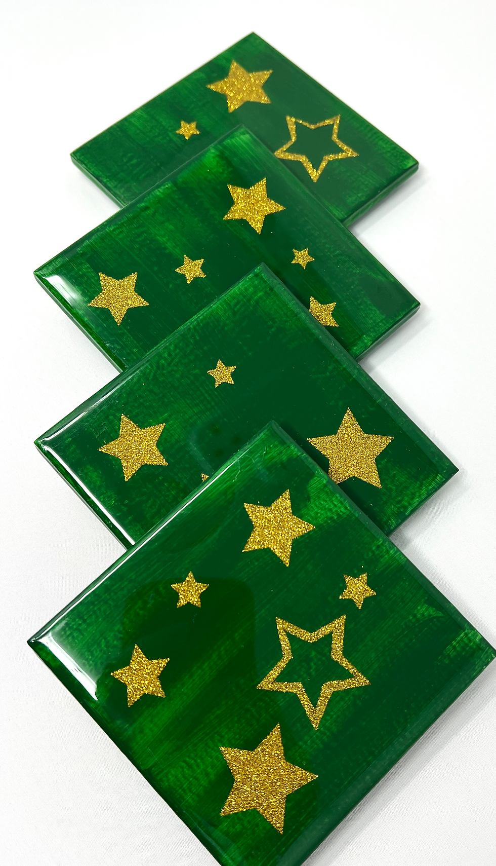 Thumbnail: Stars Deep Green with Gold Glitters Stars Coaster Set
