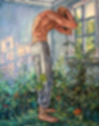 Painting of a man in plants, part of an art portfolio.
