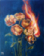 Painting of burning peonies in an art portfolio