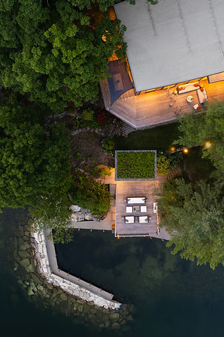 drone shot Contemporary Modern home Winnipesaukee NH Beckwith Builders