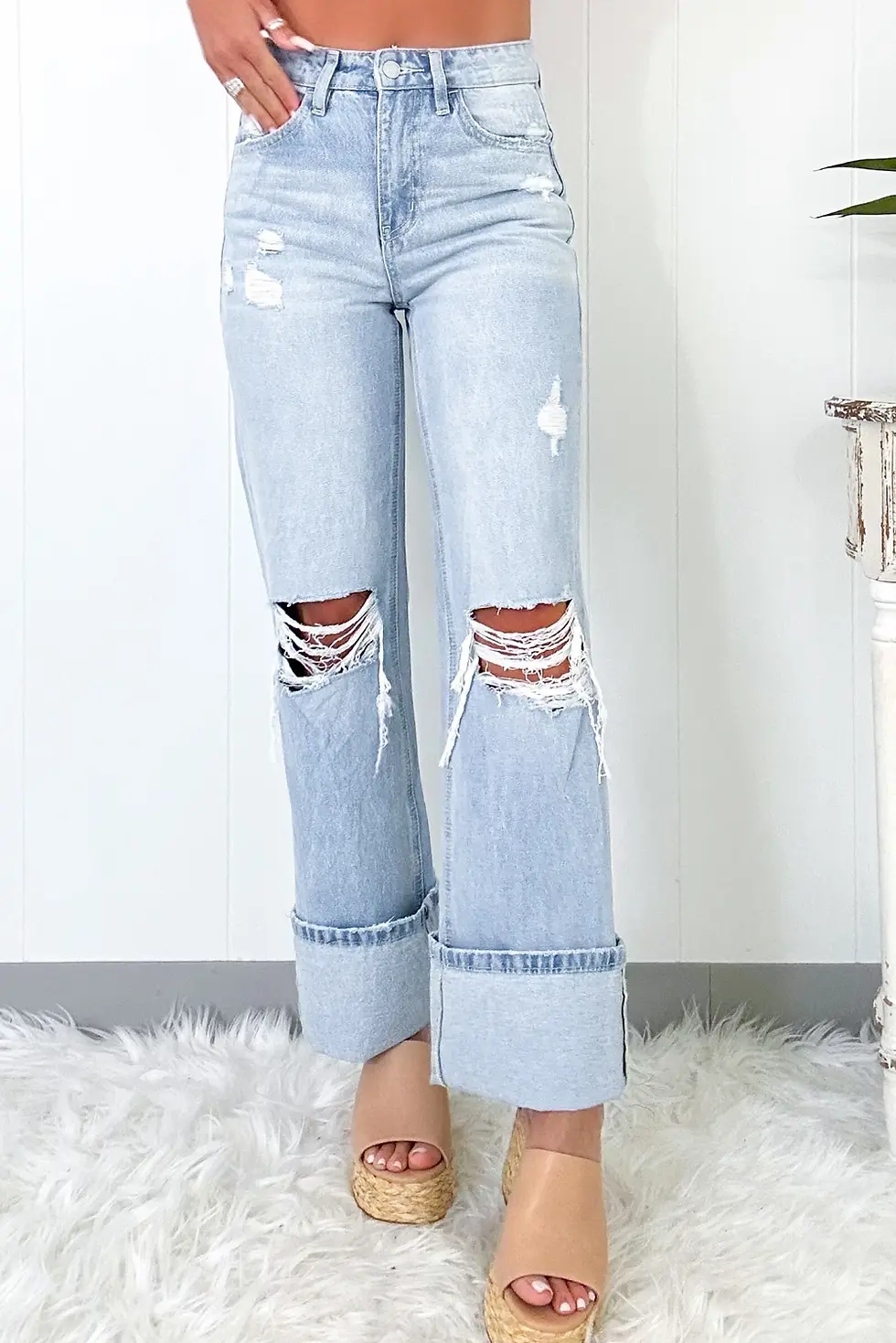 Beau Blue Light Wash Distressed Straight Jeans