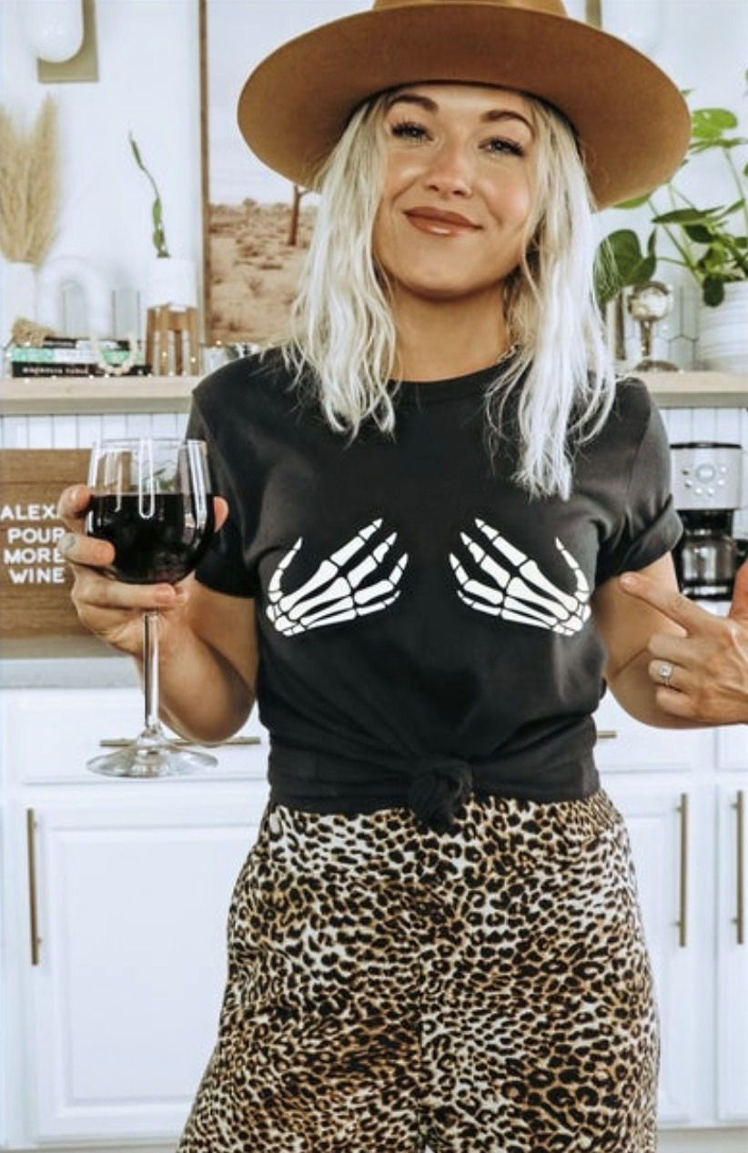 Black + White Skeleton Hand Tee