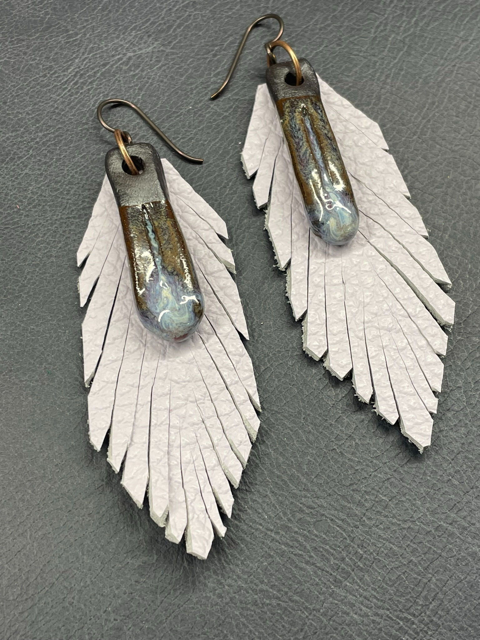 ANGEL- White leather feather fringe earrings