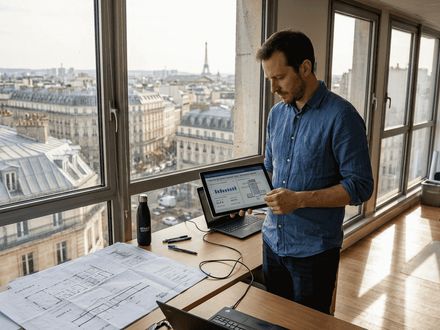 Dans son bureau situé à l’angle, l’ingénieur consulte le tableau de bord énergétique.