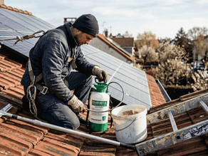 Un technicien se prépare à effectuer la maintenance des panneaux solaires.