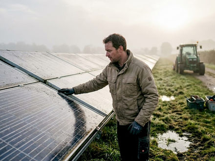 Ochtendinspectie van het zonneparkveld