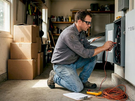 Technician installing home battery supercapacitor