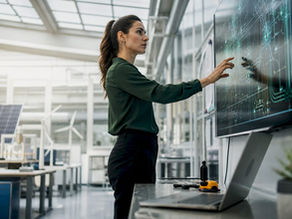 Energy engineer monitoring digital twin dashboard