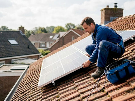 Installation de panneaux solaires par un professionnel sur le toit d’une maison