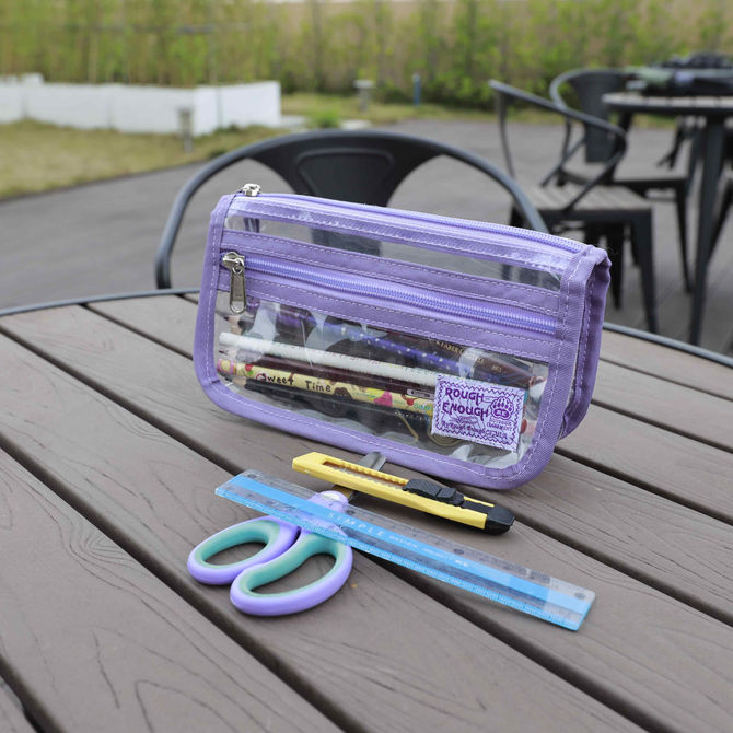 Exam-Ready & See-Through Cool! ✏️ The Rough Enough Clear Purple Pencil Case