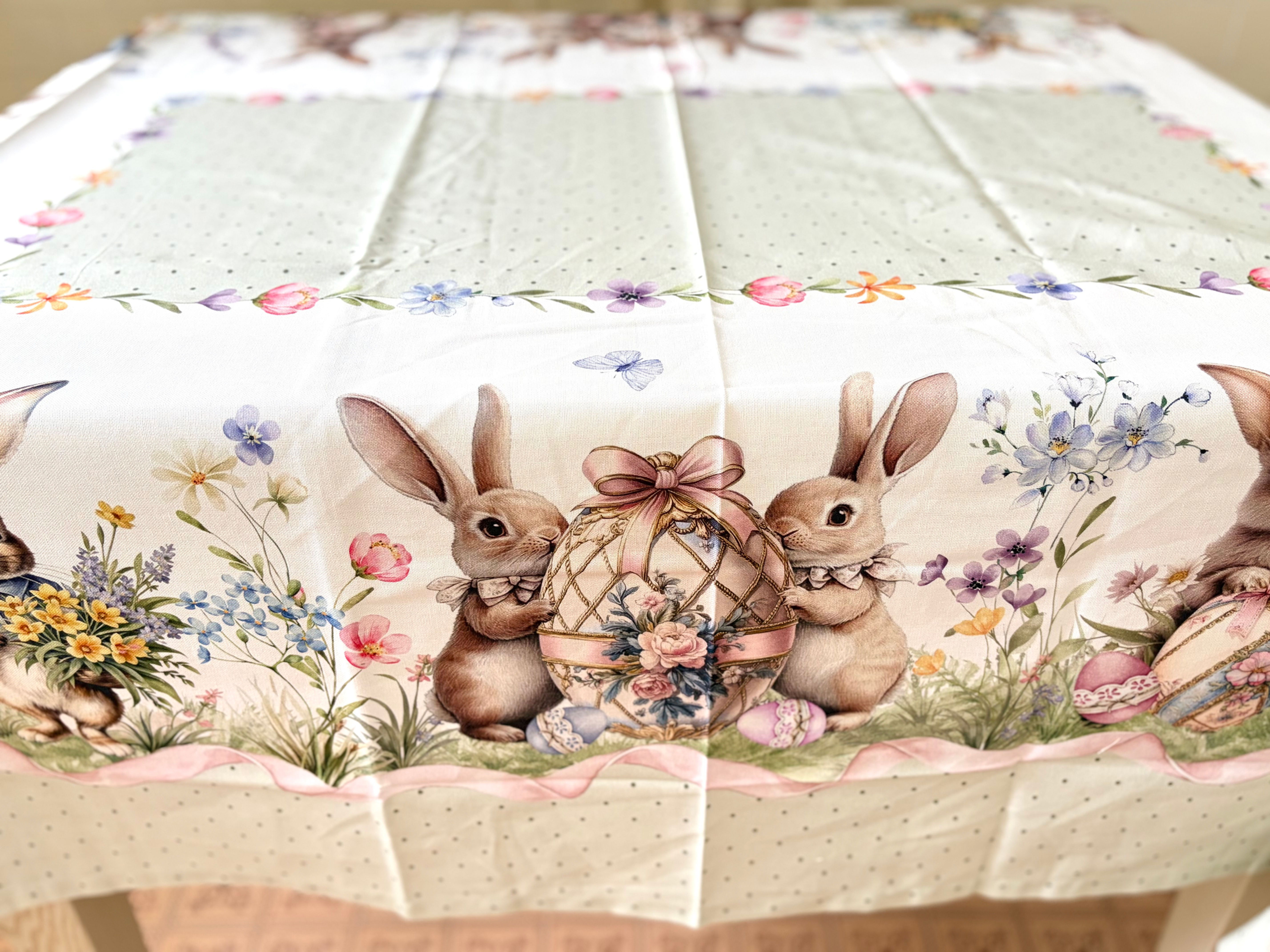 Tovaglia da 6 Green Rabbit in cotone Pasqua Pezzoli 