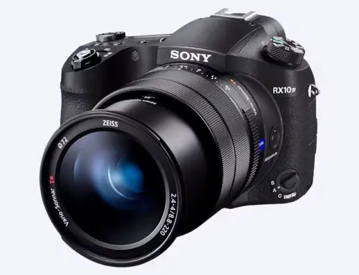 Sony RX10 IV bridge camera with extended zoom lens, ideal for wildlife and safari photography.