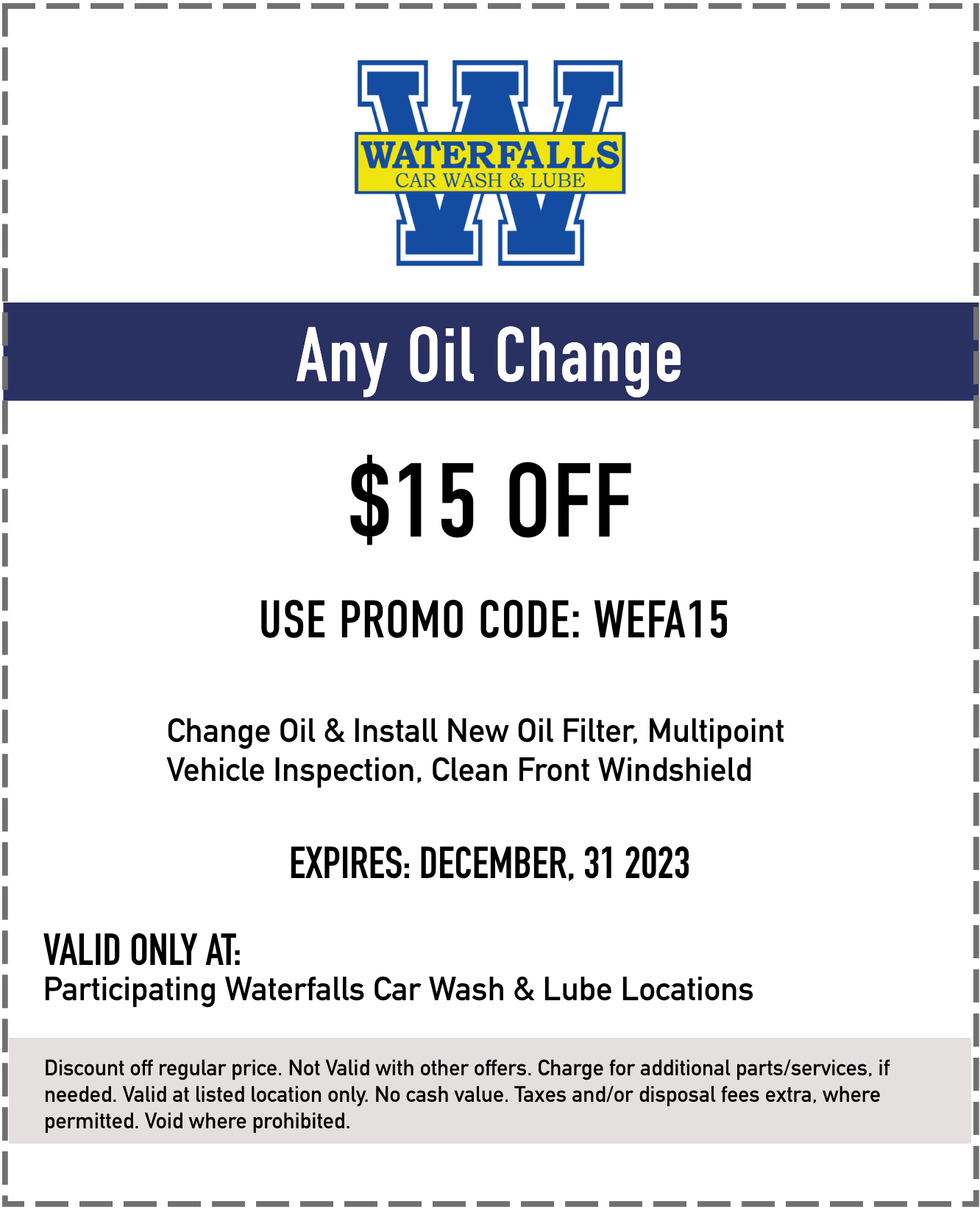 Waterfalls Coupons 15 Off Any Oil Change Military 25 Off Any