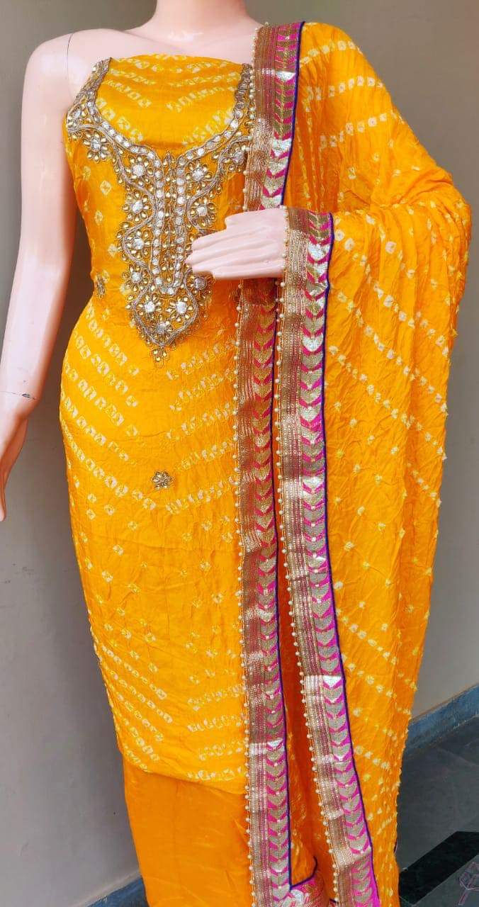 Thumbnail: Gotapatti Bandhej Dress Material