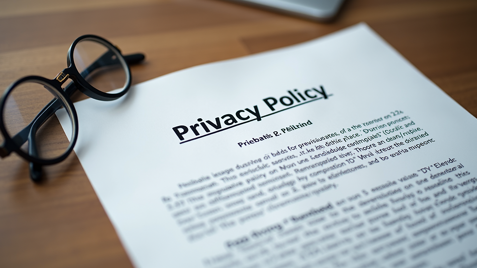 High angle view of a website privacy policy document