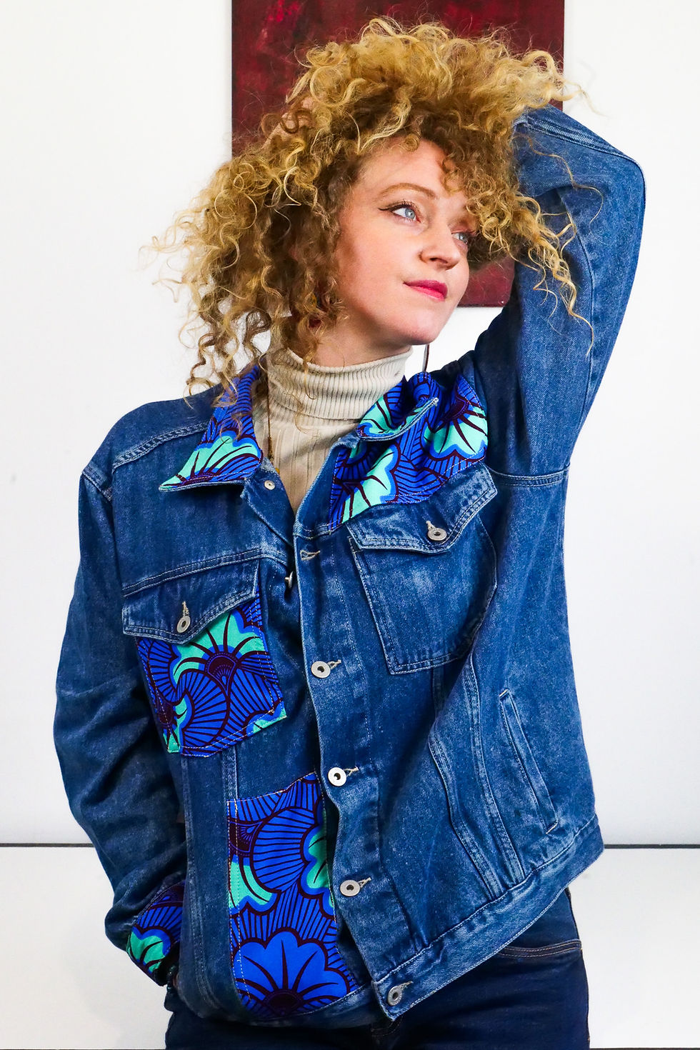 Miniature : Veste en Jean Oversize Customisée en Wax - M/L