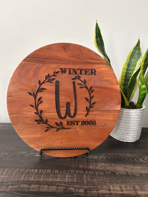 Monogrammed Acacia Wood Round
