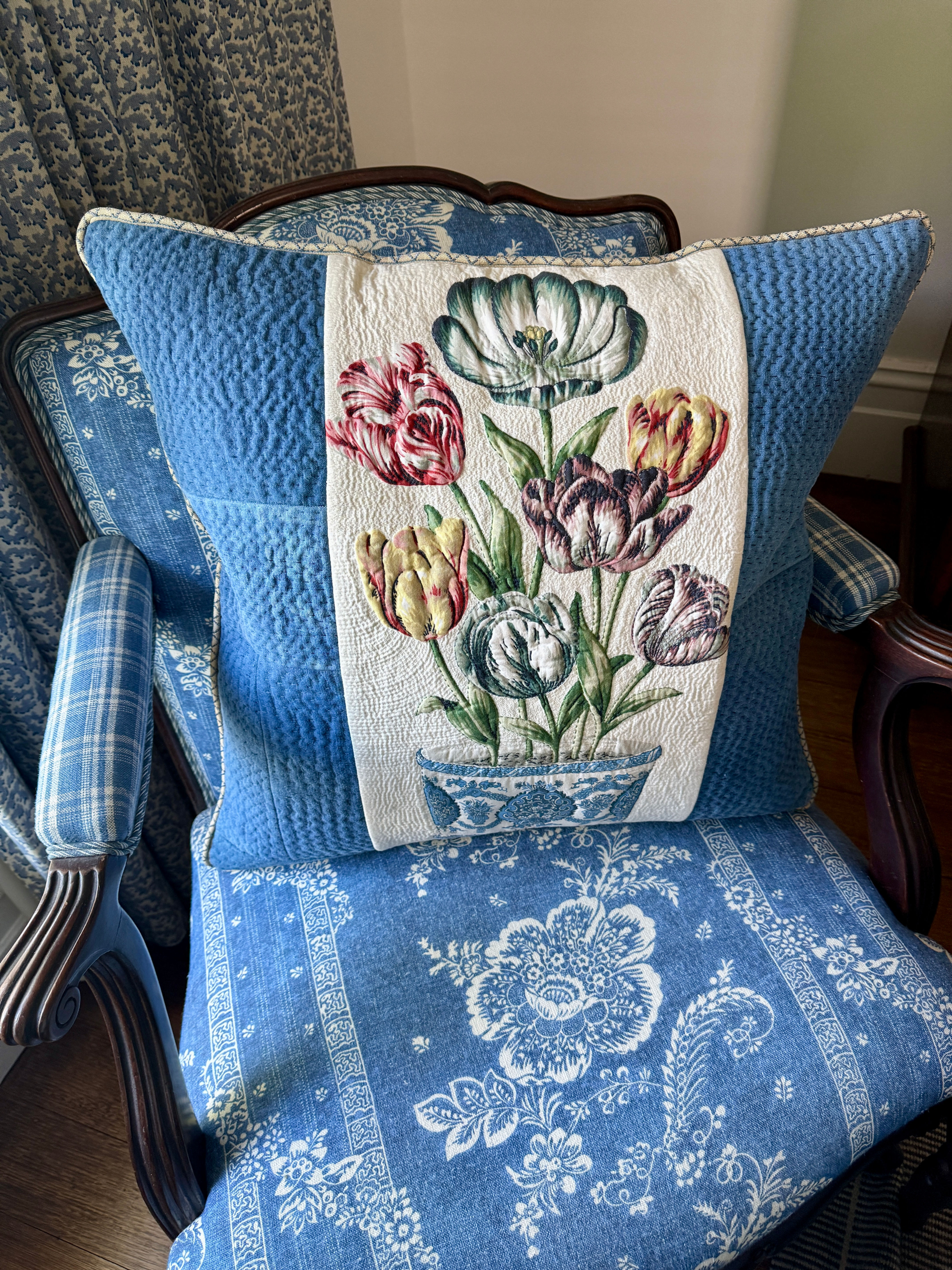 Hand stitched Vintage Fabric Indigo Dyed Cushion by Ellie