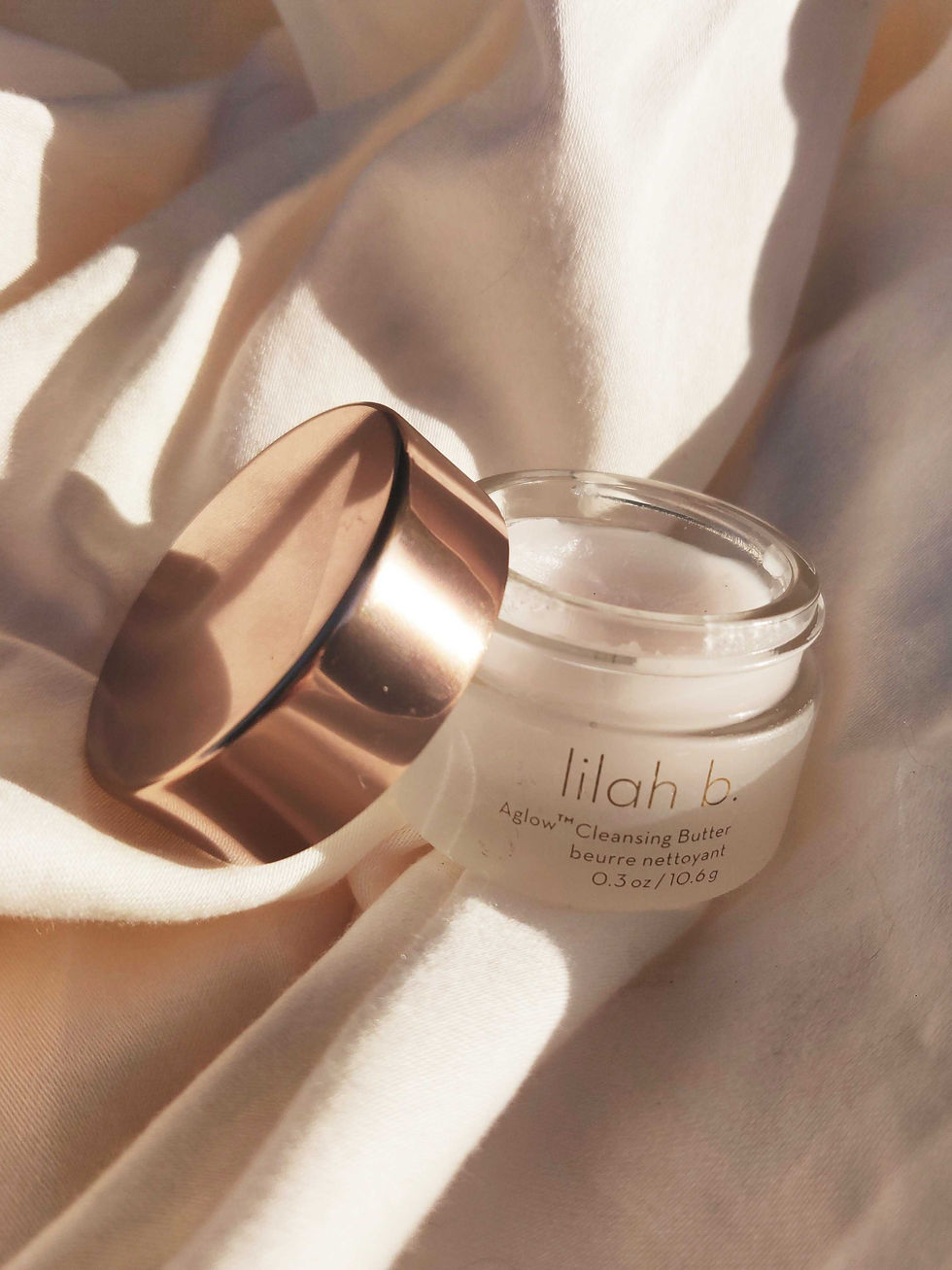 lilah b Aglow Cleansing Butter with lid removed and placed on the side.