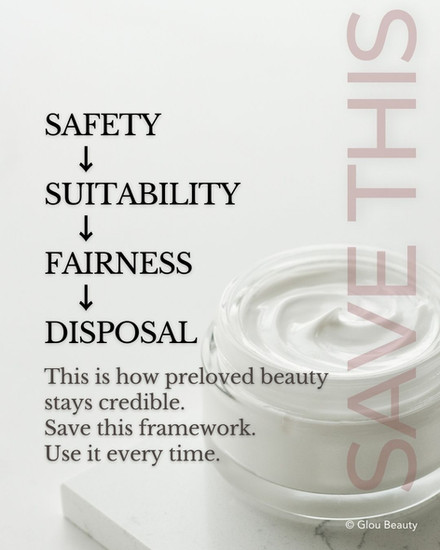 Save this. This is how preloved beauty stays credible. Save this framework. Use it every time. A jar of moisturizer in the background.