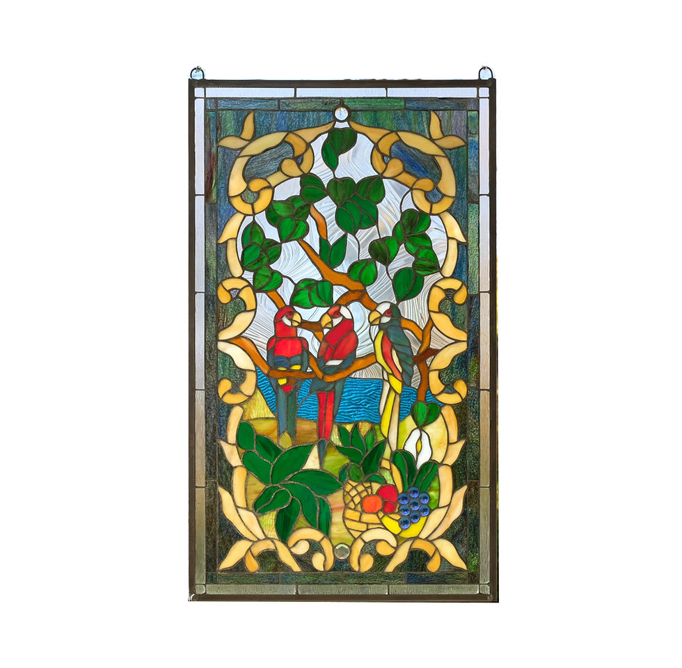 Thumbnail: Large Handcrafted Stained Glass Window Panel Butterfly Flower, 20.5"x34.75"