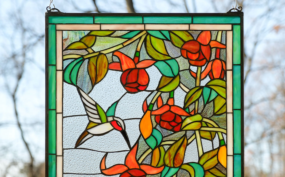 Thumbnail: Large Tiffany Style stained glass window panel 20" x 33.75"