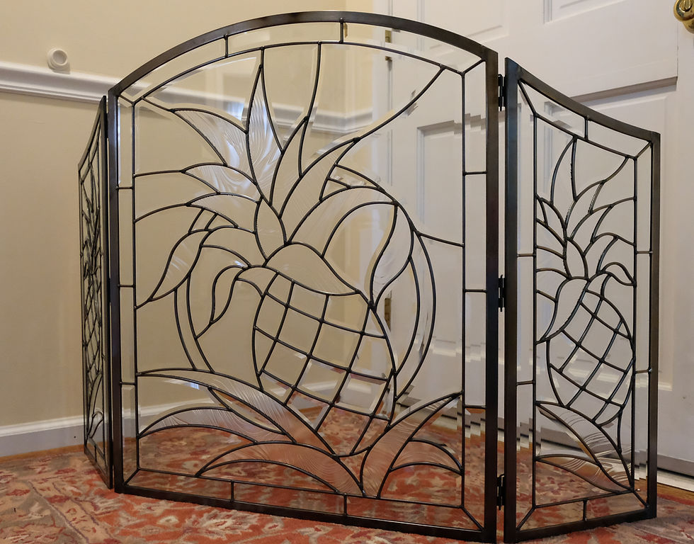 Thumbnail: Bevel Clear Glass Folding Fireplace Screen Hand Made 52"x34"