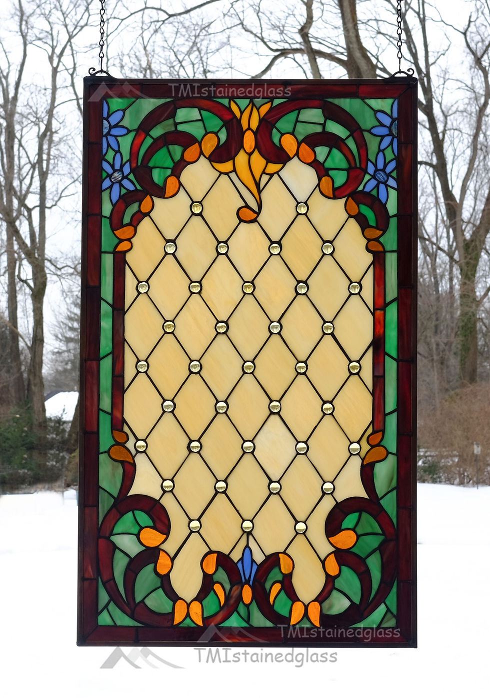 Thumbnail: 20" x 34" Tiffany Style stained glass window panel