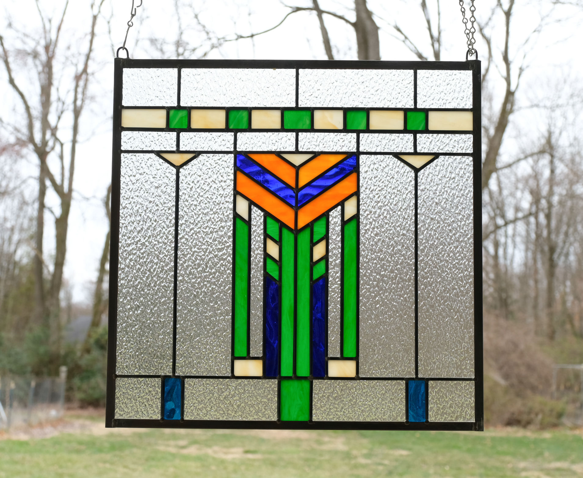 Stained Glass Window Frank Lloyd Wright Inspd Panel Prairie Wheat 20" x 20"