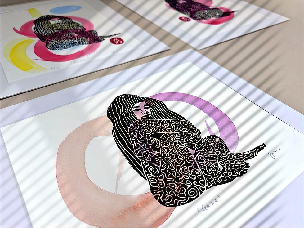 Thumbnail: 'The Gaze,’ series of 12 lino prints, variable editions, mounted