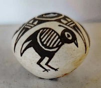 Thumbnail: Acoma Pueblo Miniature Seed Pot with Bird Mimbres and Geometric Designs