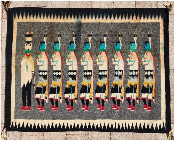 Possible Navajo Weaving: Yeibeichai with 8 Dancers and a Leader