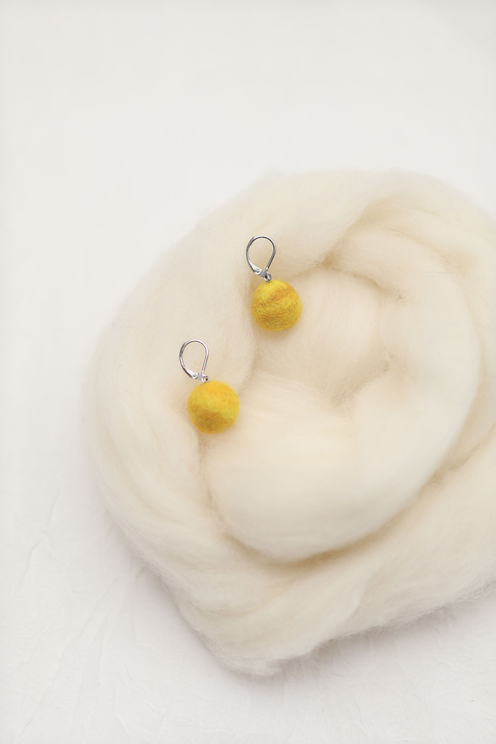Thumbnail: Earrings — Yellow Felted Beads 