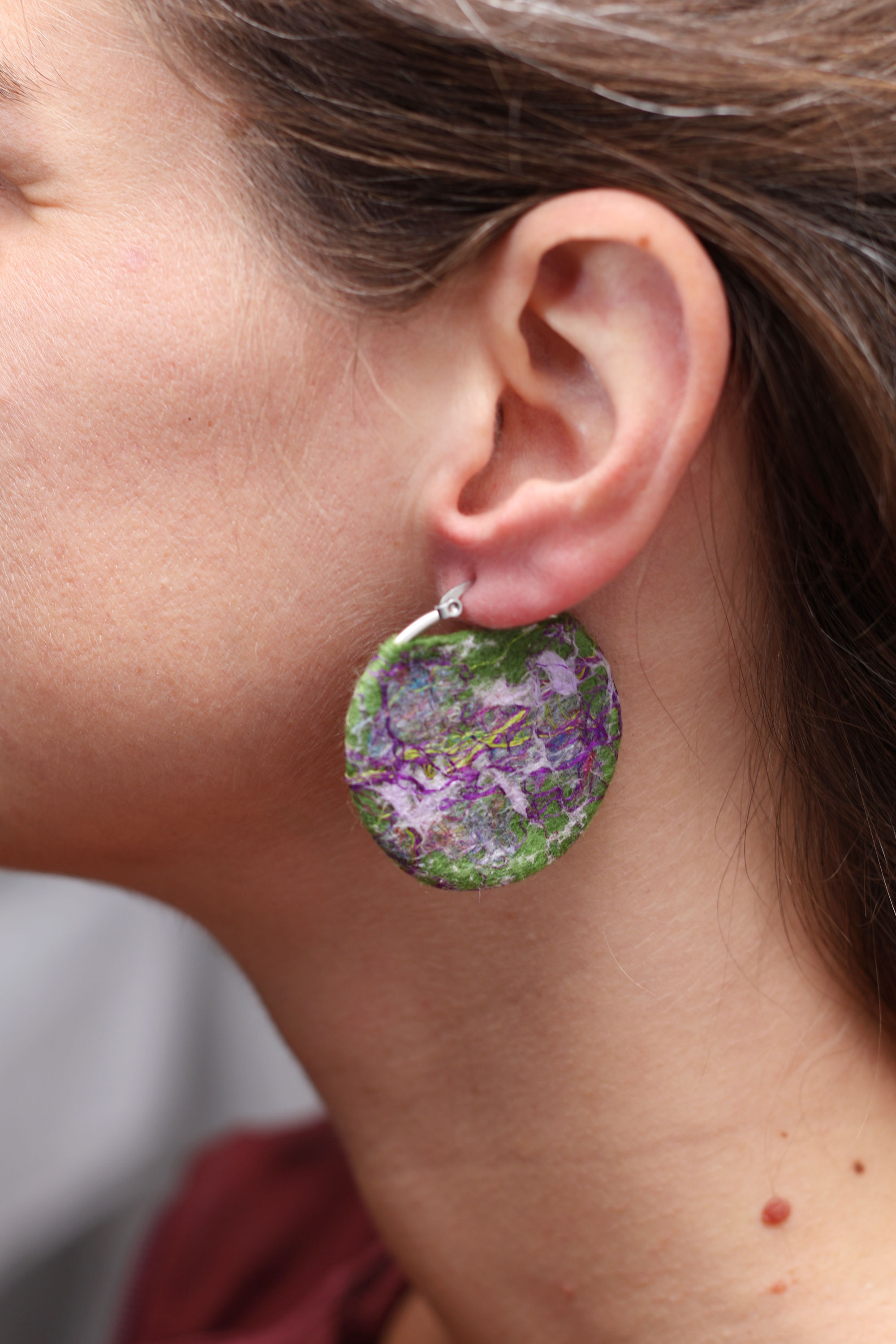 Felted Earrings – Green & Purple