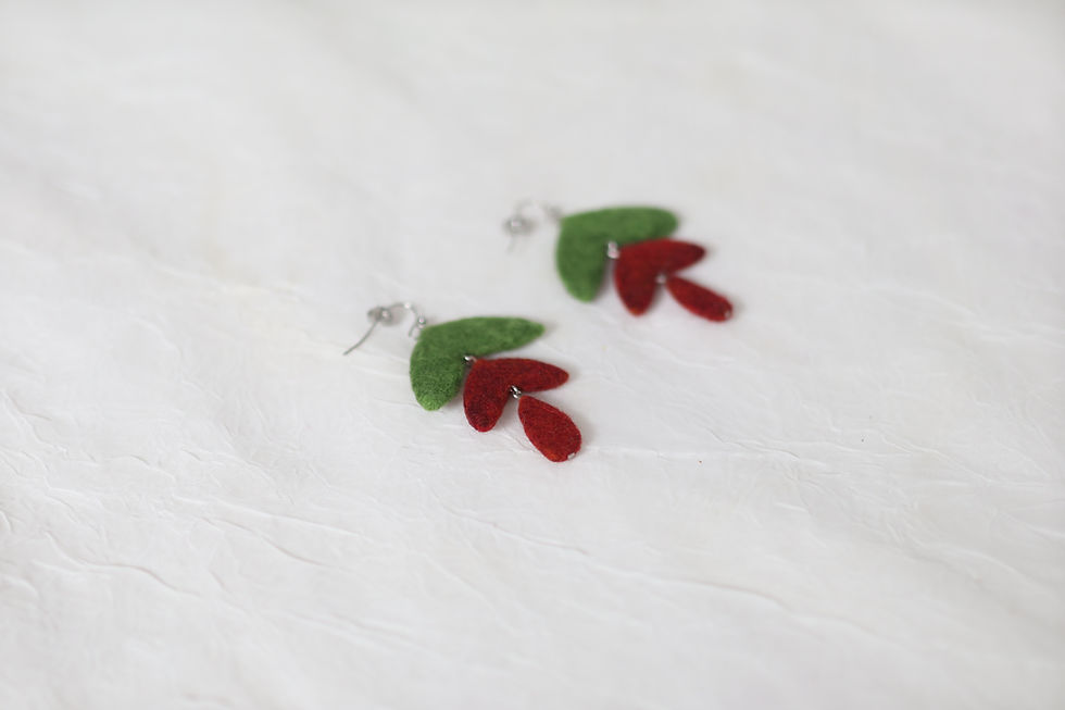 Thumbnail: Green & Red Fern leaf Earrings / BFMLR
