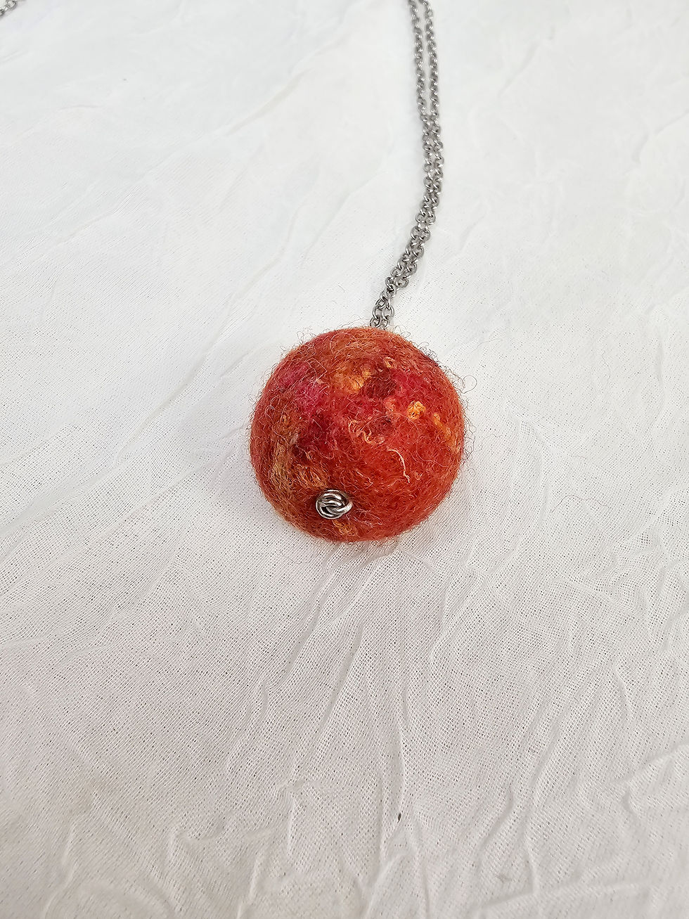 Miniature : Red and Gold Felted Bead Necklace — one of a kind