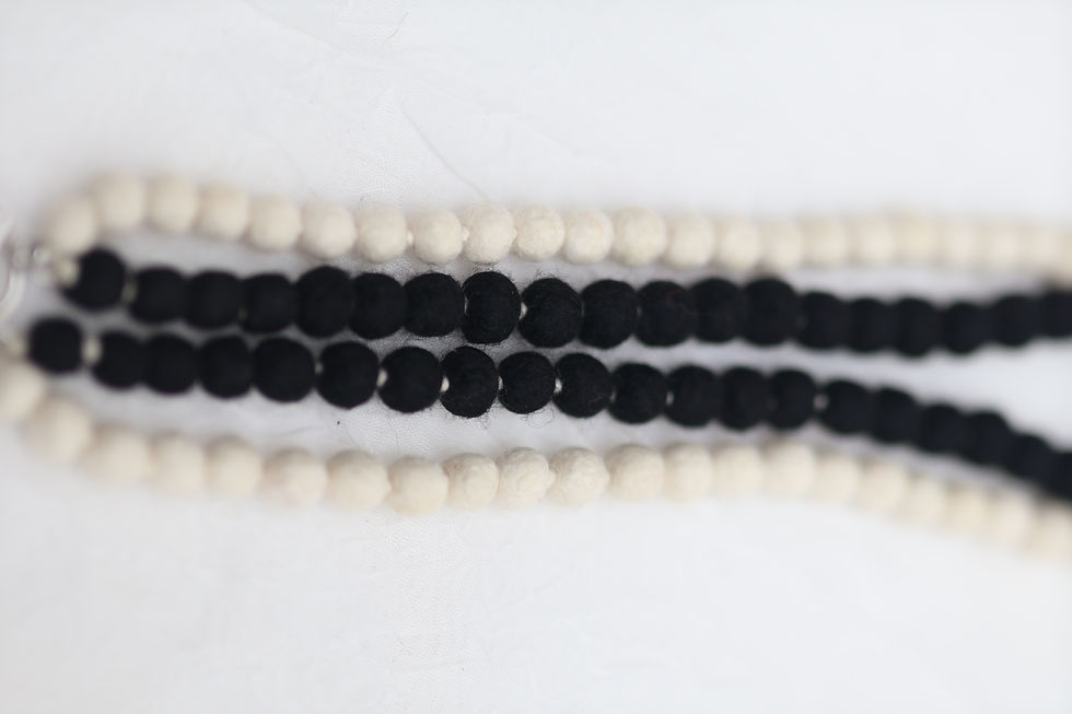 Thumbnail: Black & Cream Felted Beads Necklace — Bold Two-Tone Contrast