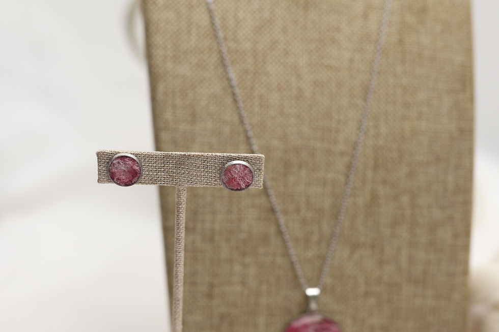 Thumbnail: Raspberry Pink & Moss Green Felted Jewelry Set